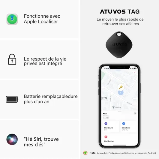 Key Finder Air Tag Traceur, Fonctionne avec l’app Localiser Apple (Uniquement iOS), Batterie Remplaçable, Localisateurs D’Objets Bluetooth Tracker pour Valises/Portefeuilles/Clés/Sacs, Noir Noir/1 Pack