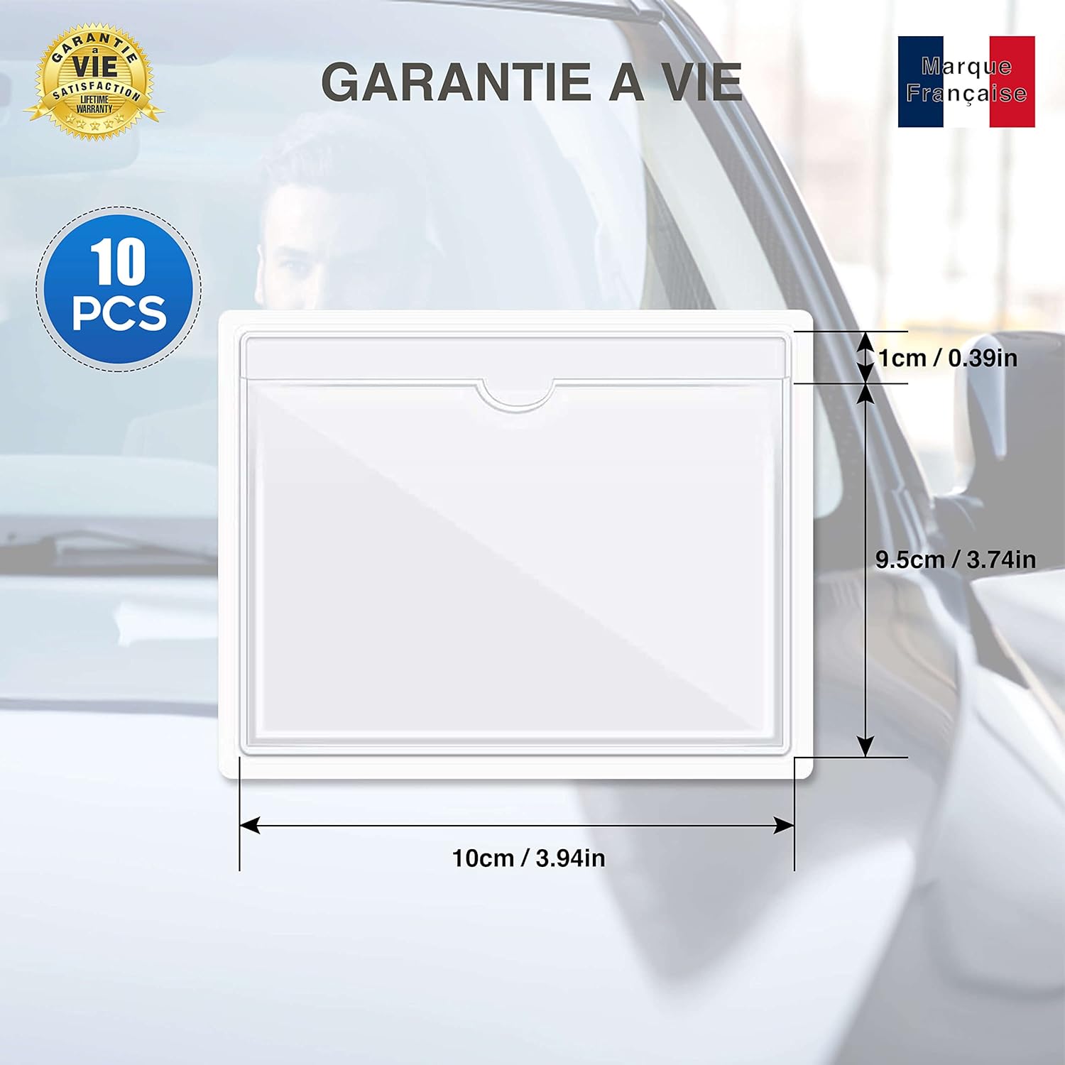MARQUE FRANCAISE✮-CZ Store®- autocollant pare brise-lot de 10-✮✮GARANTIE A VIE✮✮-porte vignette assurance auto transparent-pochette adhesive pare brise pour carte handicapé/ticket de stationnement