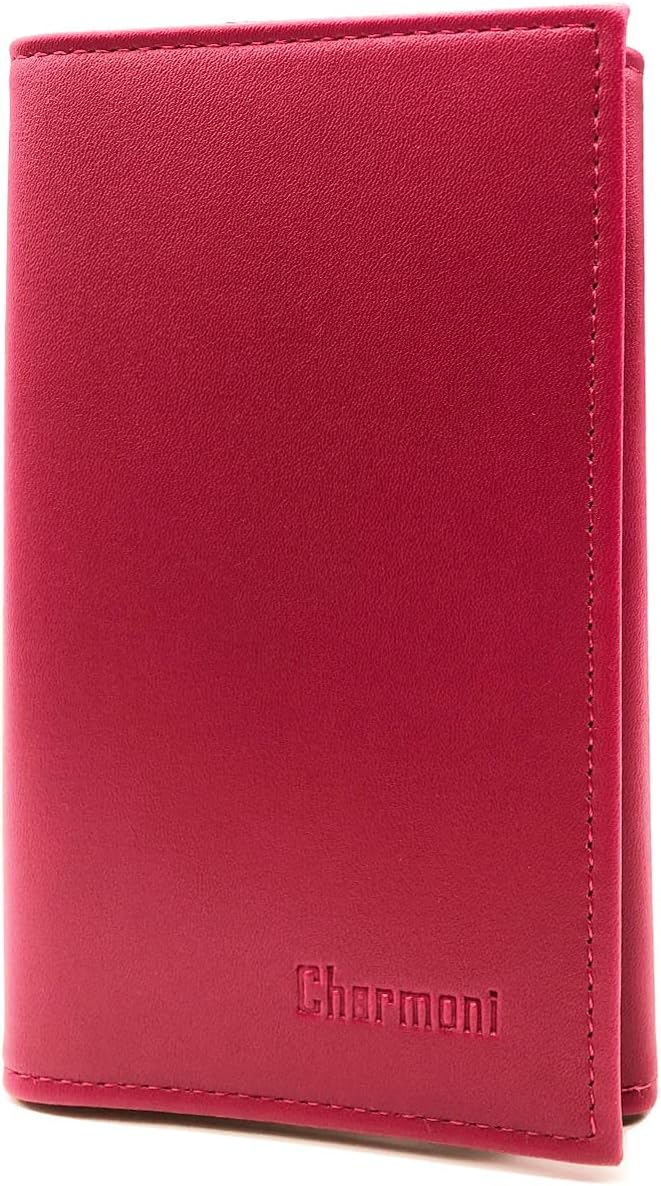 Charmoni - Porte Papiers Voiture - Forme 3 Volets - Pochette Permis De Conduire la Carte Grise Assurance Carte d'identité - Cuir - 14,5x9cm (LS Fuchsia)